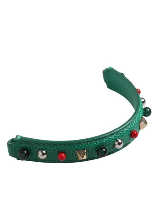 Dolce & Gabbana Green Embellished Leather Bag Handle Shoulder Strap