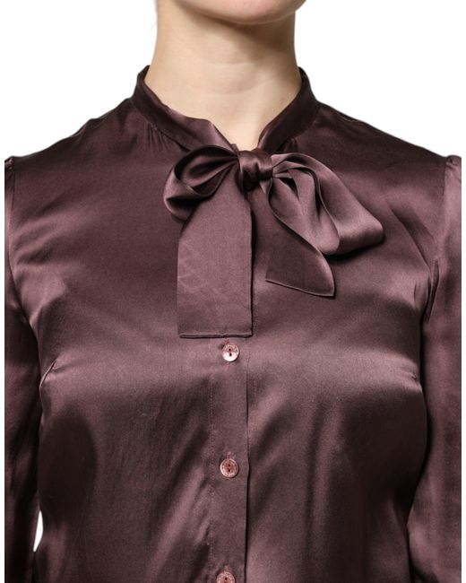 Dolce & Gabbana Purple Ascot Collar Silk Blouse Top