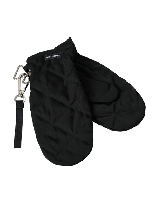 Dolce & Gabbana Black Quilted Nylon Wrist Length Mitten Gloves