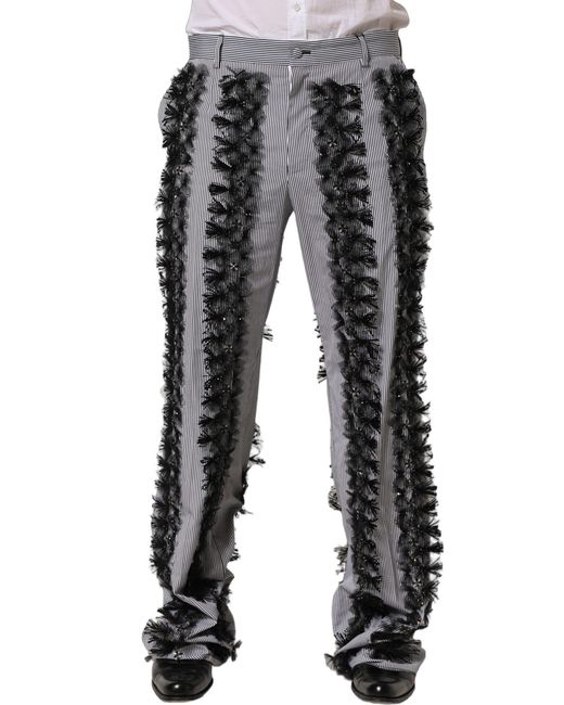 Dolce & Gabbana Blackgray Pinstripe Embellished Trouser Pants for men