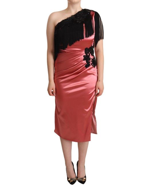 Dolce & Gabbana Red Elegant Maxi Dress With Tassel Accent