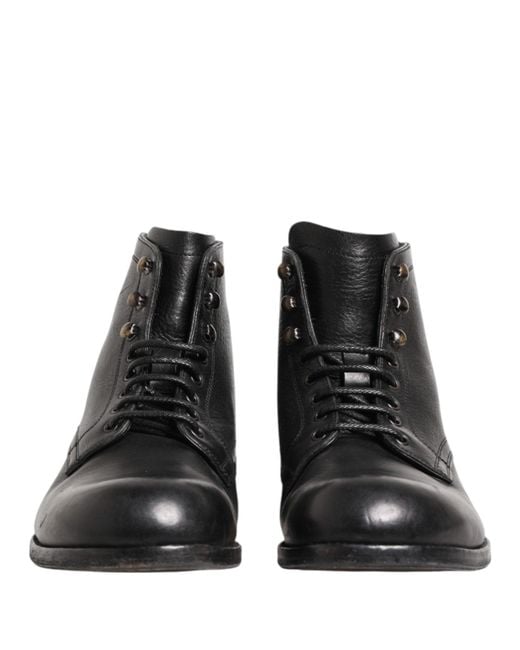Dolce & Gabbana Black Lace Up Short Ankle Boots Men Shoes for men