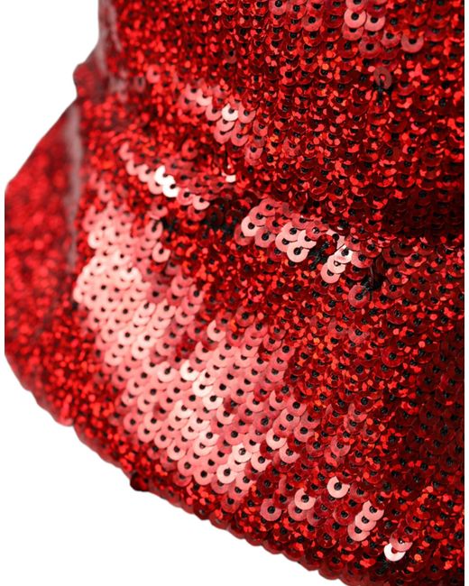 Dolce & Gabbana Red Sequined Nylon Bucket Hat for men