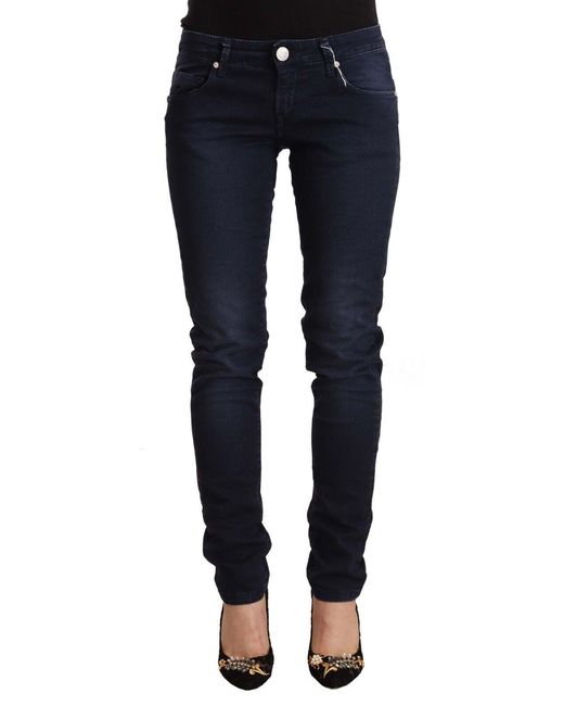 Acht Blue Washed Cotton Low Waist Slim Fit Denim Jeans