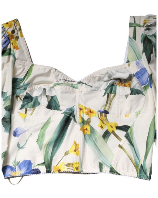 Dolce & Gabbana Black White Floral Puff Sleeves Crop Blouse Top for men