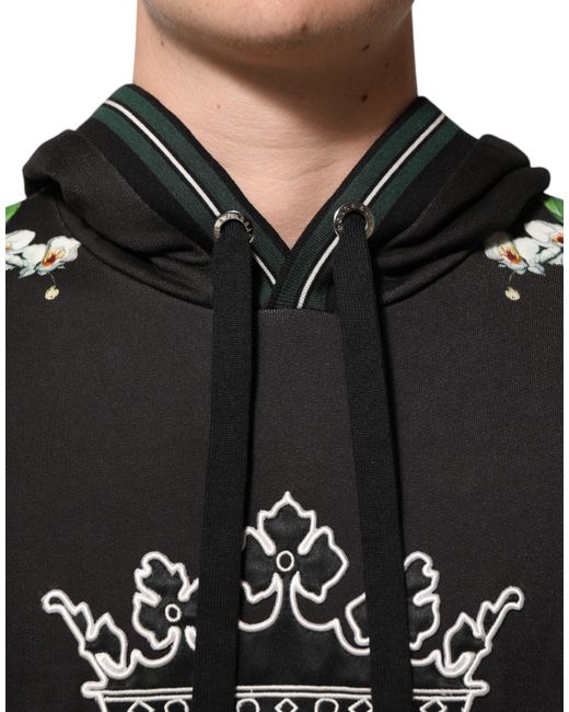 Dolce & Gabbana King Black Orchid Floral Crown Logo Hoodie Sweater for men