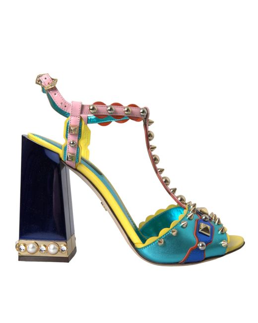 Dolce & Gabbana Blue Studded Leather Sandals Shoes