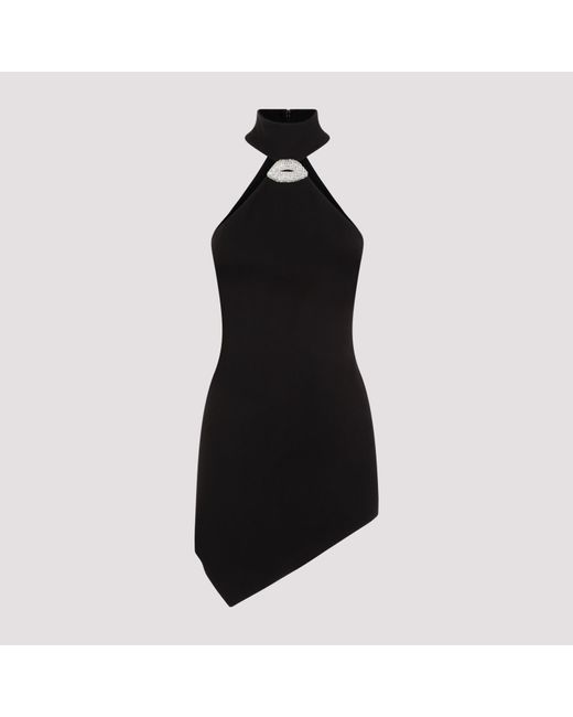David Koma Black Silver Halter Neck Asymmetric Viscose Mini Dress