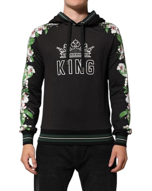 Dolce & Gabbana King Black Orchid Floral Crown Logo Hoodie Sweater for men