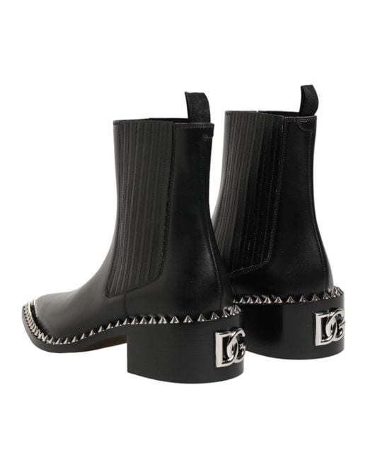 Dolce & Gabbana Black Studded Chelsea Short Ankle Boots Shoes for men