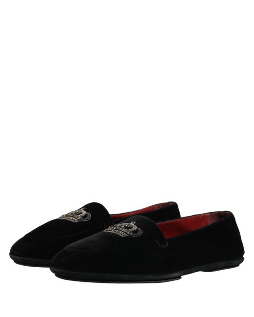 Dolce & Gabbana Black Crown Embellished Dress Loafers Shoes for men