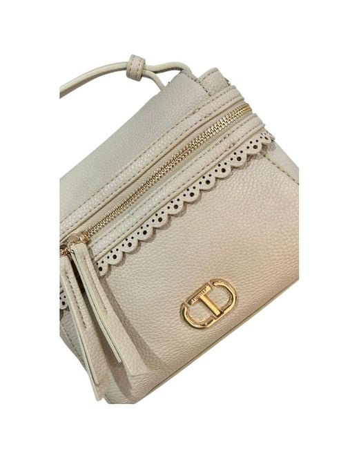 Twinset Metallic Beige Pu Handbag
