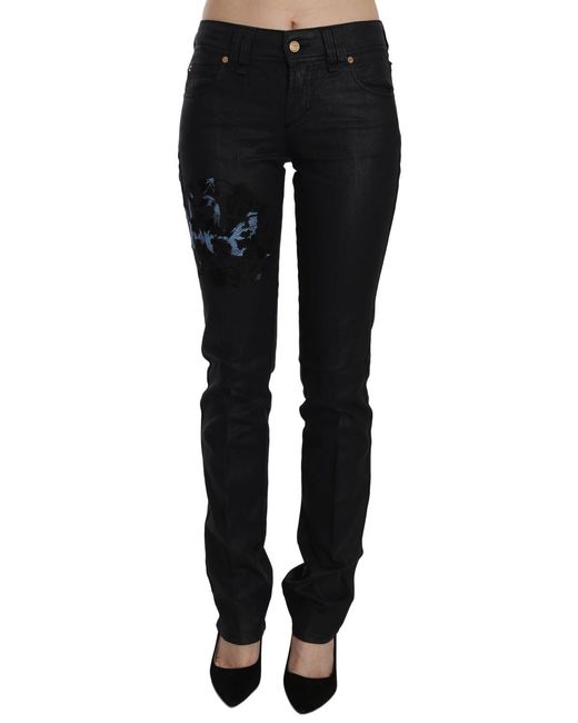 John Galliano Black Swan Floral Embroidered Mid Waist Skinny Denim Jeans
