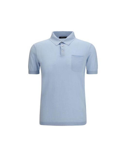 Aragona Cashmere Blue Cotton Polo Shirt for men