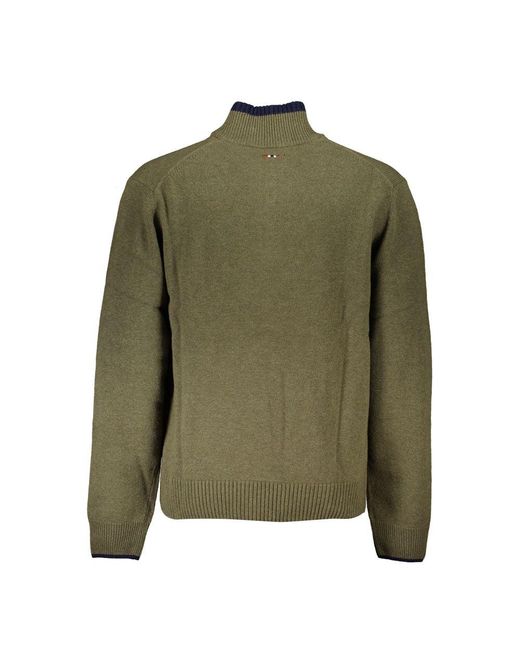 Napapijri Green Half-Zip Sweater With Embroidery Detail for men