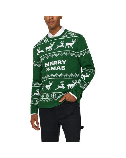 Only & Sons Green Bicolor Marabou Sweatshirt for men