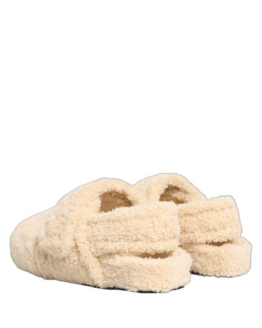 Dolce & Gabbana Natural Beige Faux Fur Flats Men Slides Sandals Shoes for men