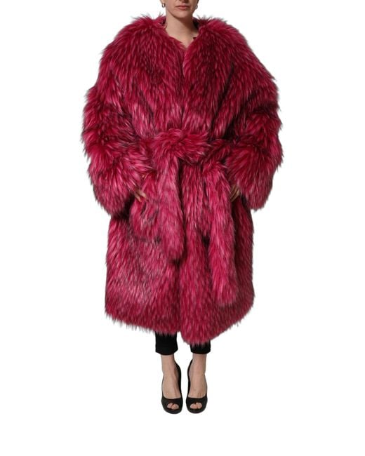 Dolce & Gabbana Red Fuchsia Belted Faux