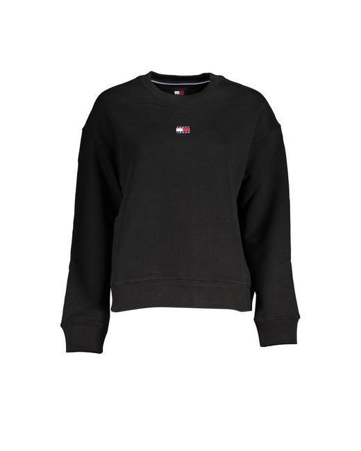 Tommy Hilfiger Black Crew Neck Embroidered Logo Fleece Sweatshirt for men