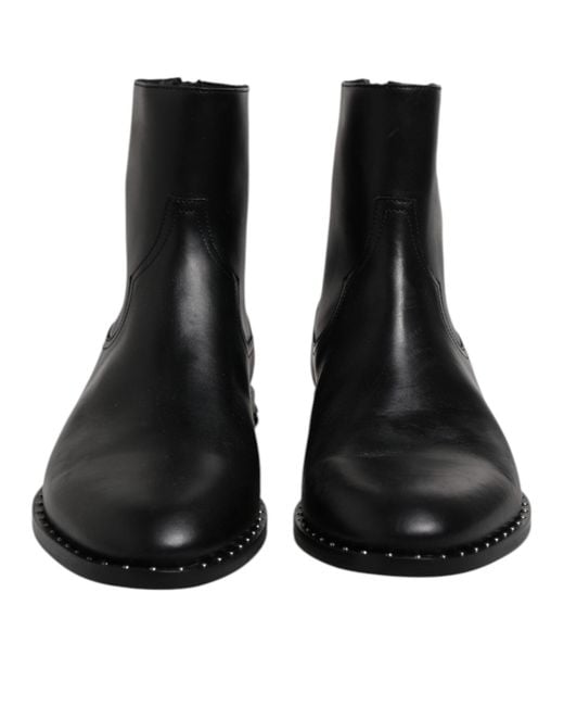 Dolce & Gabbana Black Leather Logo Ankle Boots Studded Shoes for men