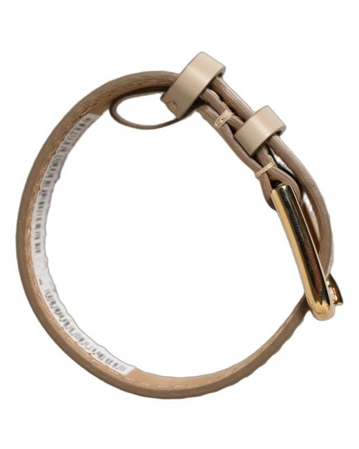 Dolce & Gabbana Brown Beige Calfskin Leather Gold Buckle Belt Strap Bracelet