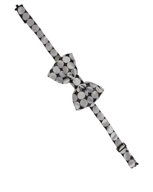 Dolce & Gabbana Men Black Silver Circles Adjustable Neck Papillon Bow Tie for men