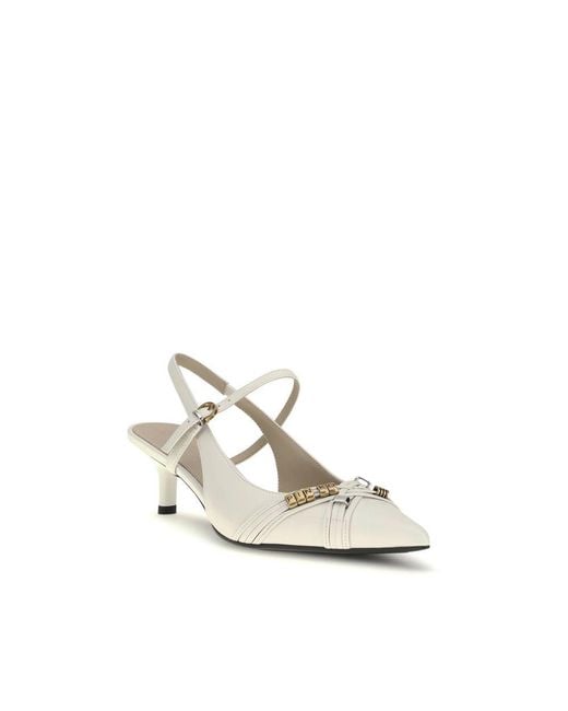 Pinko White Calf Leather Bos Taurus Mid Heel Pumps