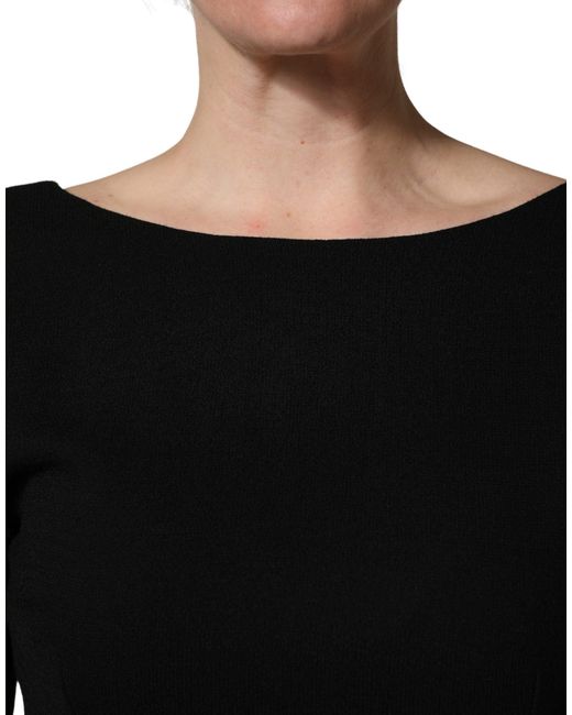 Dolce & Gabbana Black Wool Crepe Long Sleeves Midi Dress