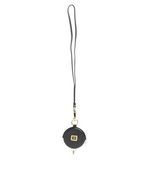 Dolce & Gabbana Black Round Leather Dg Logo Coin Purse Lanyard Wallet for men