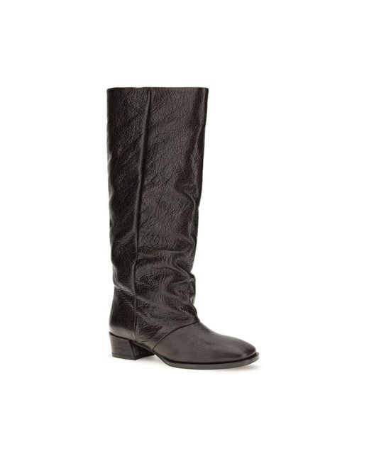 P.A.R.O.S.H. Black Brown Calf Leather Bos Taurus Flat Boots
