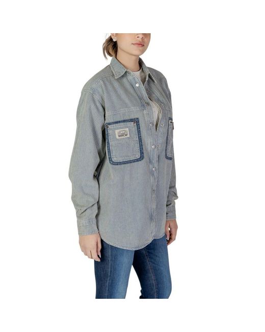 Replay Gray Pinstripe Long Sleeve Cotton Shirt With Classic Collar