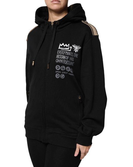 Dolce & Gabbana Black Logo Hooded Full Zip Sweatshirt Jacket for men