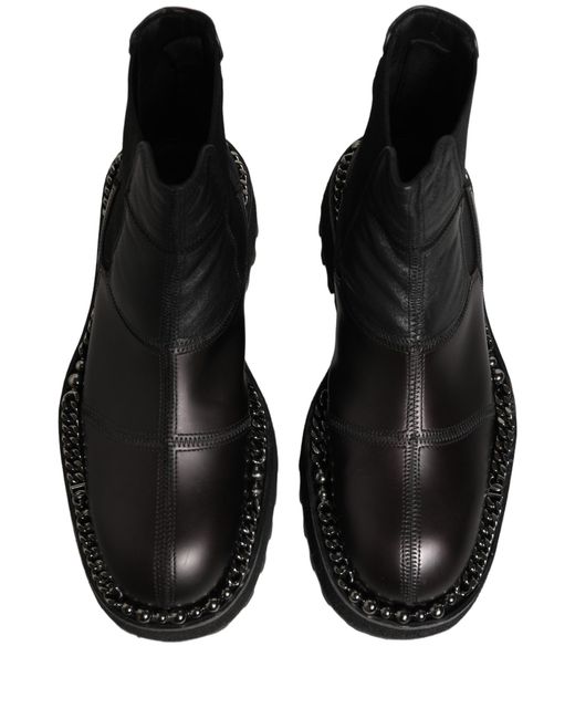 Dolce & Gabbana Black Leather Slip On Chelsea Boots Shoes for men