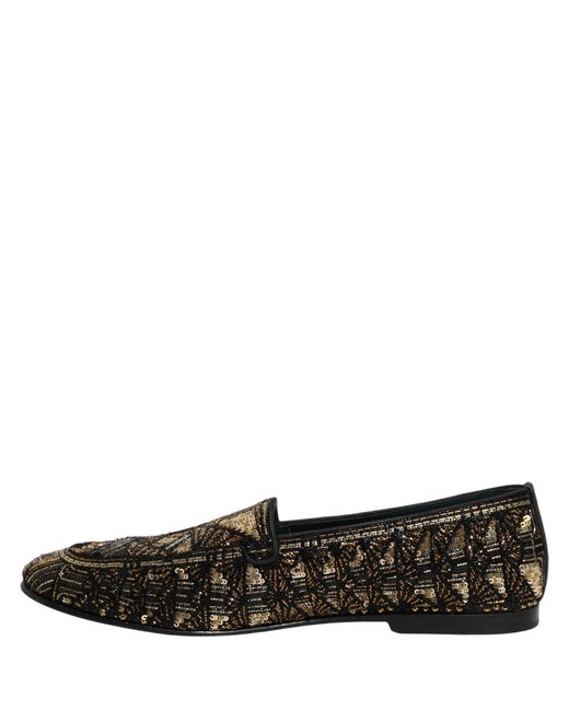Dolce & Gabbana Black Gold Embellished Slip On Loafers Shoes for men