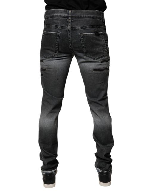Dolce & Gabbana Black Zipper Detail Distressed Jeans for men