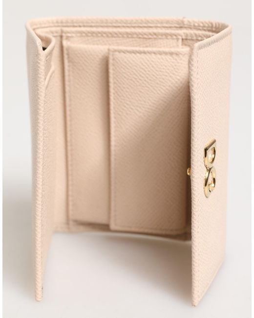 Dolce & Gabbana Natural Light Pink Calf Leather Dg Logo French Flap Wallet