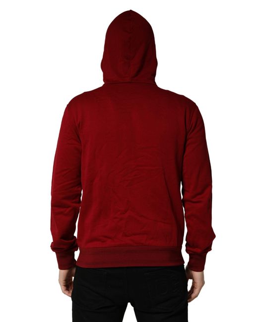 Dolce & Gabbana Red Cotton Full Zip Fleece Men Hoodie Sweater for men