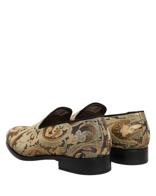 Dolce & Gabbana Gray Gold Brocade Slip On Men Dress Loafers Shoes for men