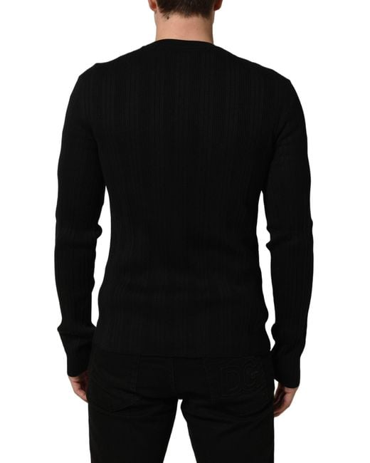 Dolce & Gabbana Black Silk Blend Henley Pullover Men Sweater for men