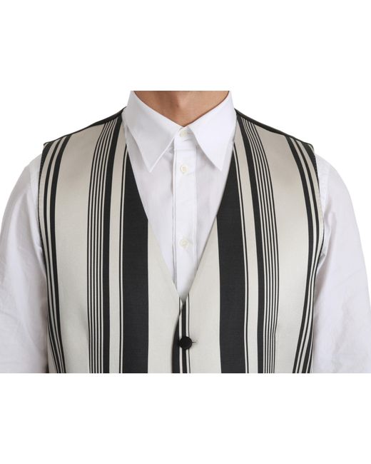 Dolce & Gabbana Black Dolce Gabbana White Stripes Waistcoat Formal Vest for men