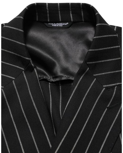 Dolce & Gabbana Black Stripes Wool Double Breasted Jacket for men