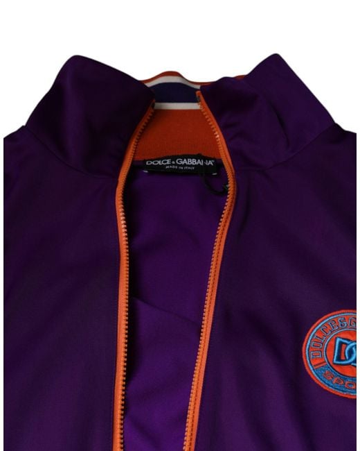 Dolce & Gabbana Purple Polyester Full Zip Long Sleeve Sweater for men