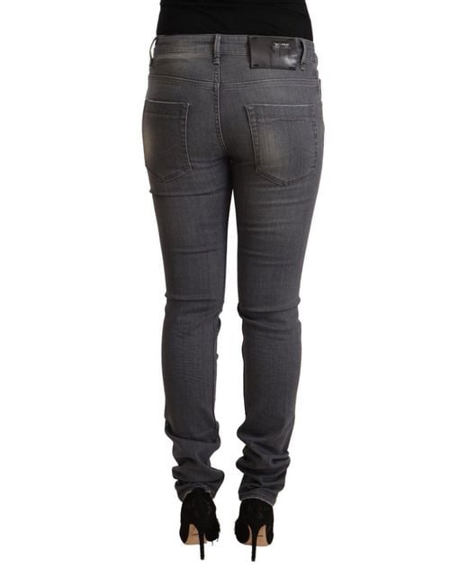 Acht Black Dark Gray Washed Cotton Denim Skinny Jeans