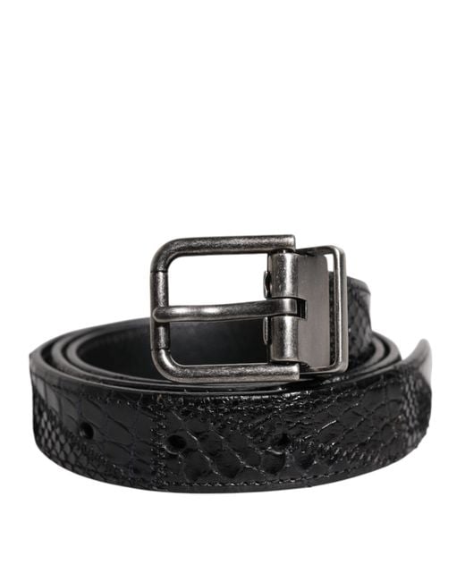 Dolce & Gabbana Black Exotic Leather Metal Logo Buckle Belt for men