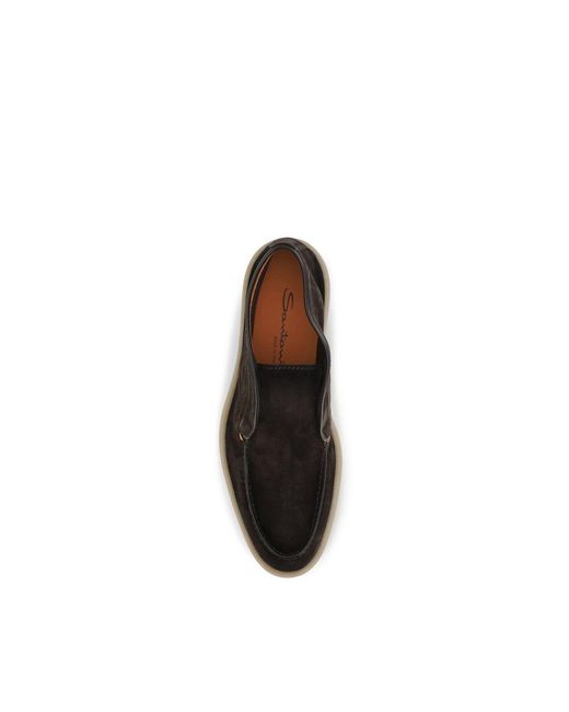 Santoni Black Suede Leather Slip-On Loafers for men