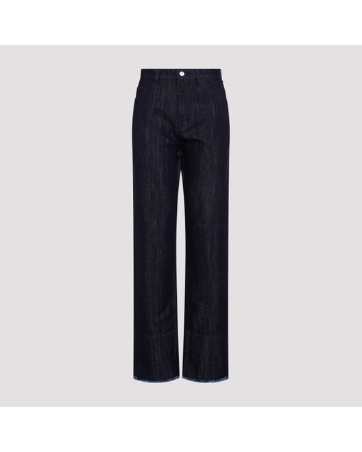 Victoria Beckham Blue Indigo Cotton Cropped High Waist Tapered Jeans