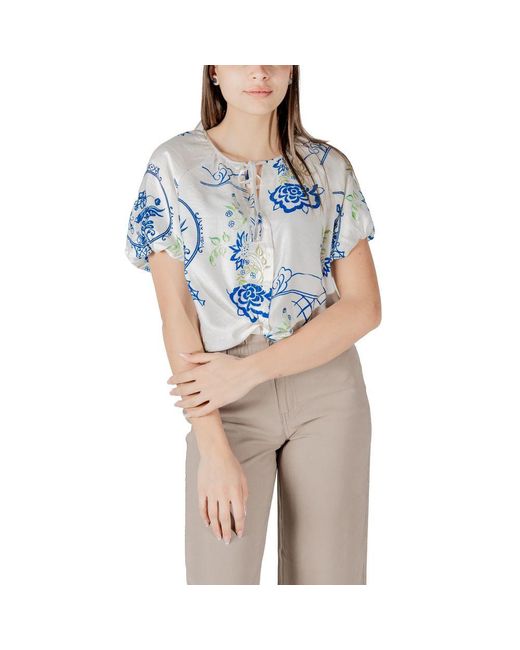 Ichi Blue White Viscose Shortsleeve Shirt