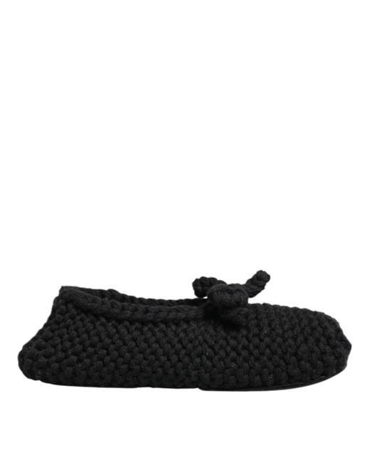 Dolce & Gabbana Black Knit Bow Flat Slippers