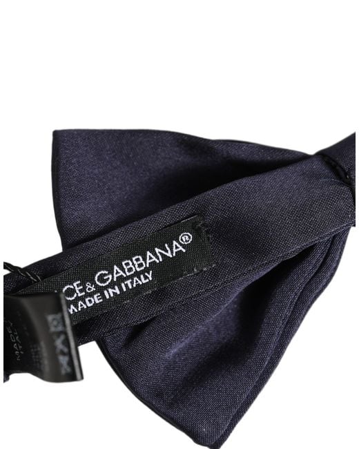 Dolce & Gabbana Men Dark Blue Silk Adjustable Neck Papillon Bow Tie for men
