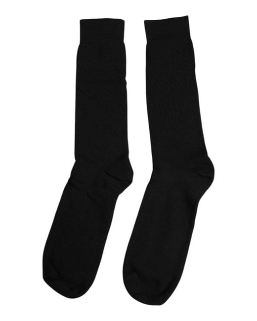 Dolce & Gabbana Black Solid Cotton Mid Calf Men Socks for men